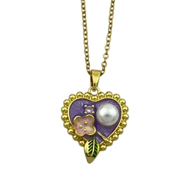 گردنبند زنانه میناکاری مدل قلب و مروارید کد N5006