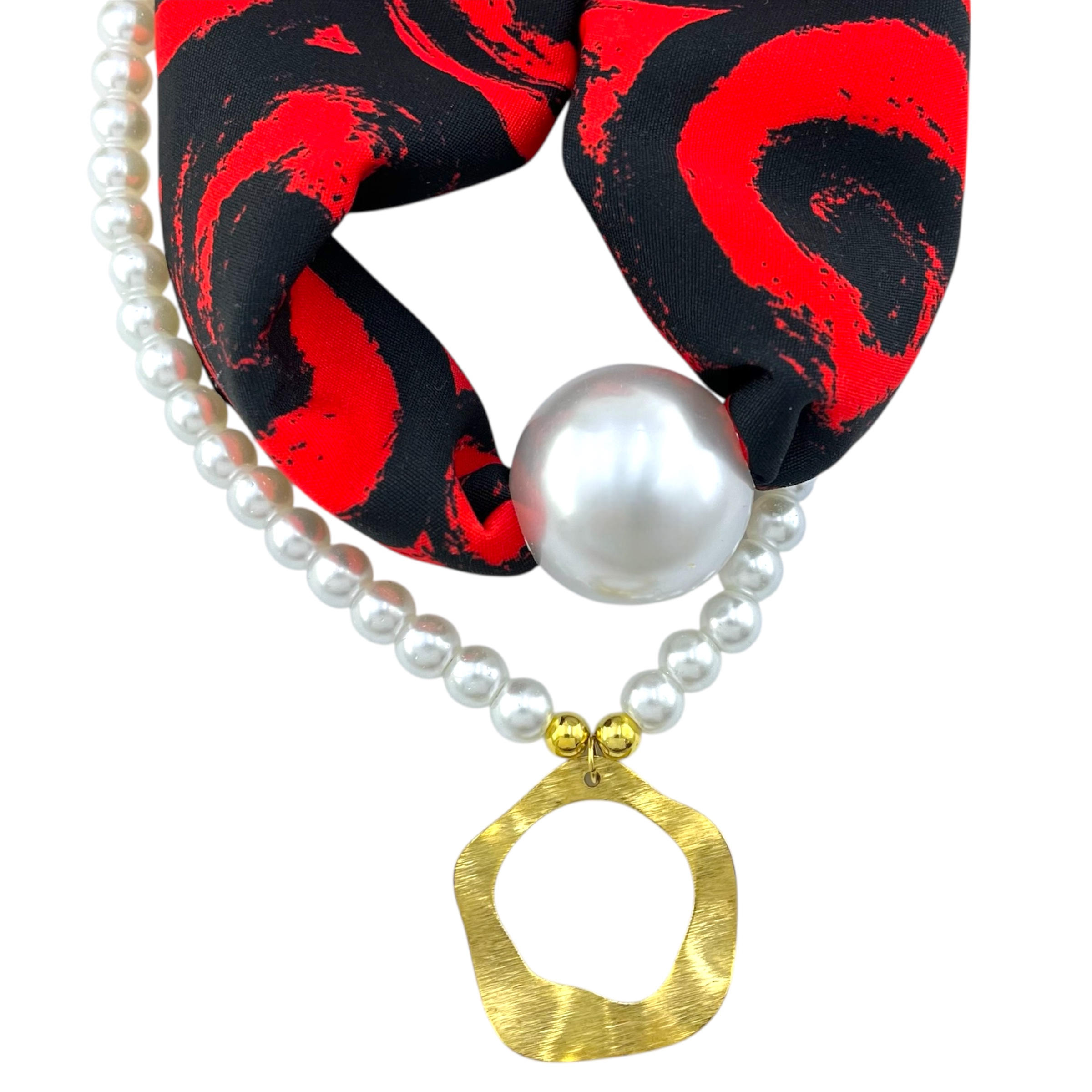 گردنبند زنانه پارچه ای دو لاین مدل مروارید کد N5175