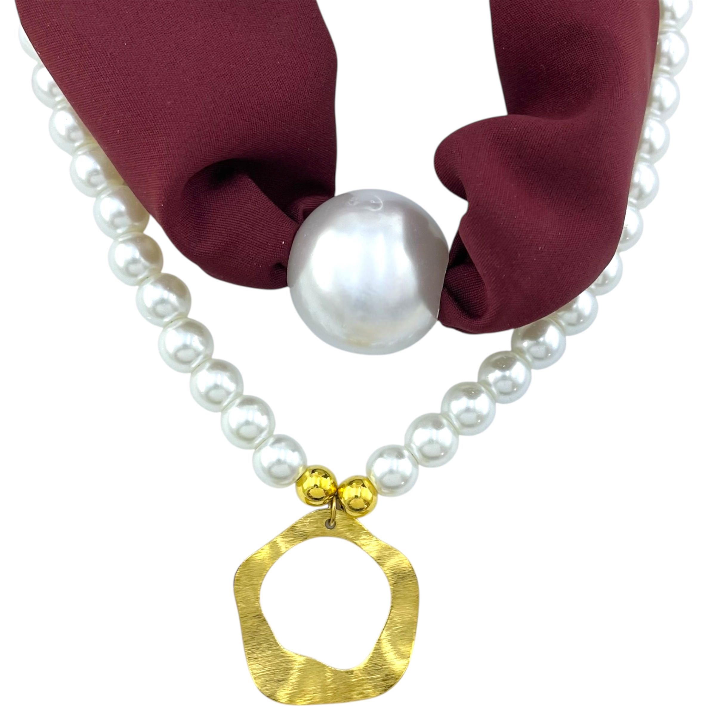 گردنبند زنانه پارچه ای دو لاین مدل مروارید کد N5171