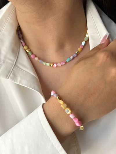 دستبند و گردنبند سنگ رنگی کد M1013