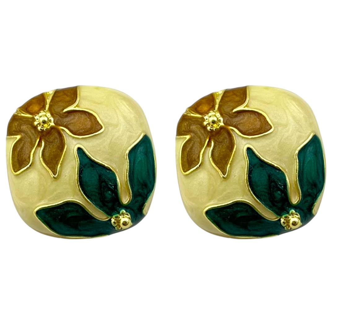 گوشواره زنانه میناکاری مدل گل برگ کد E6127