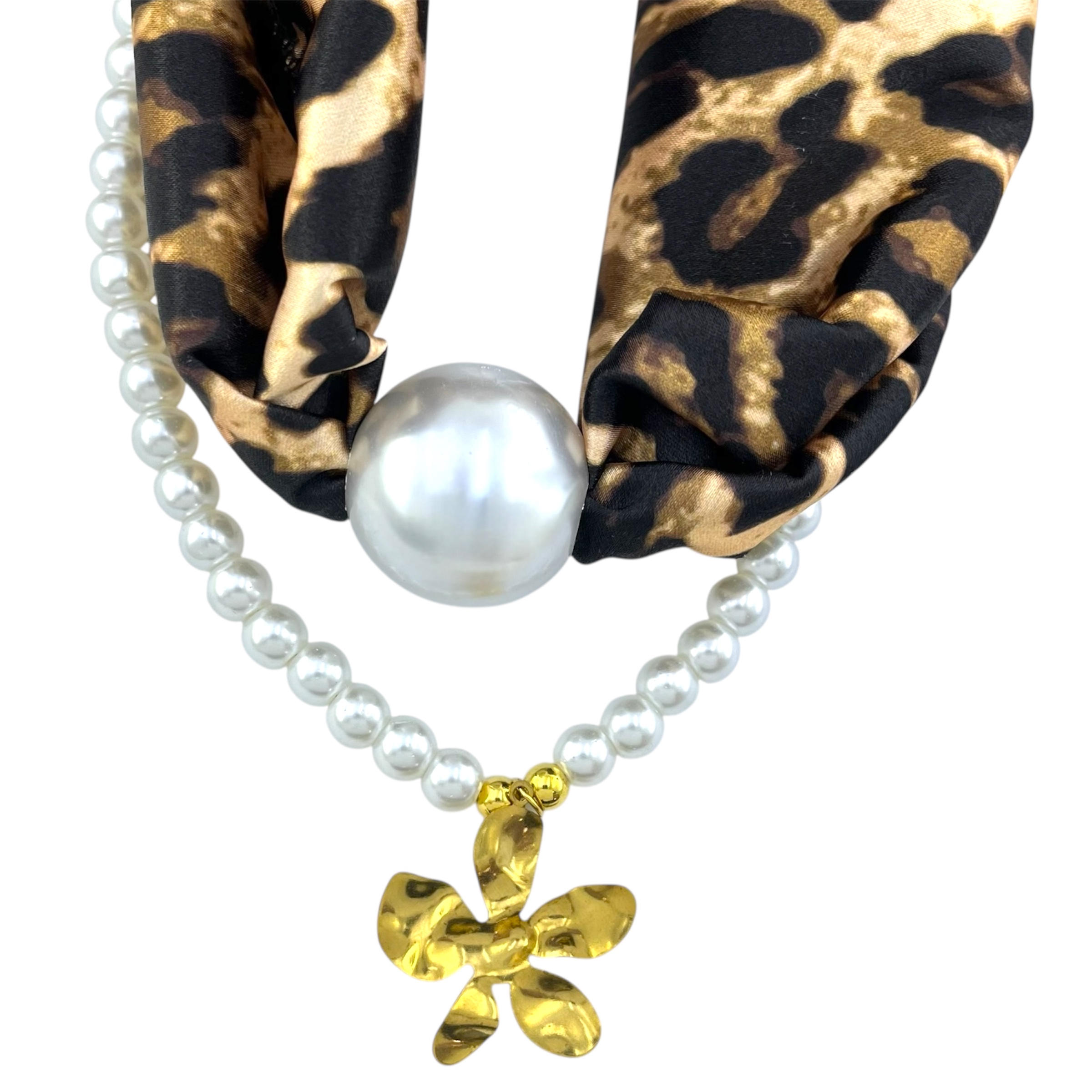 گردنبند زنانه پارچه ای دو لاین مدل مروارید کد N5170