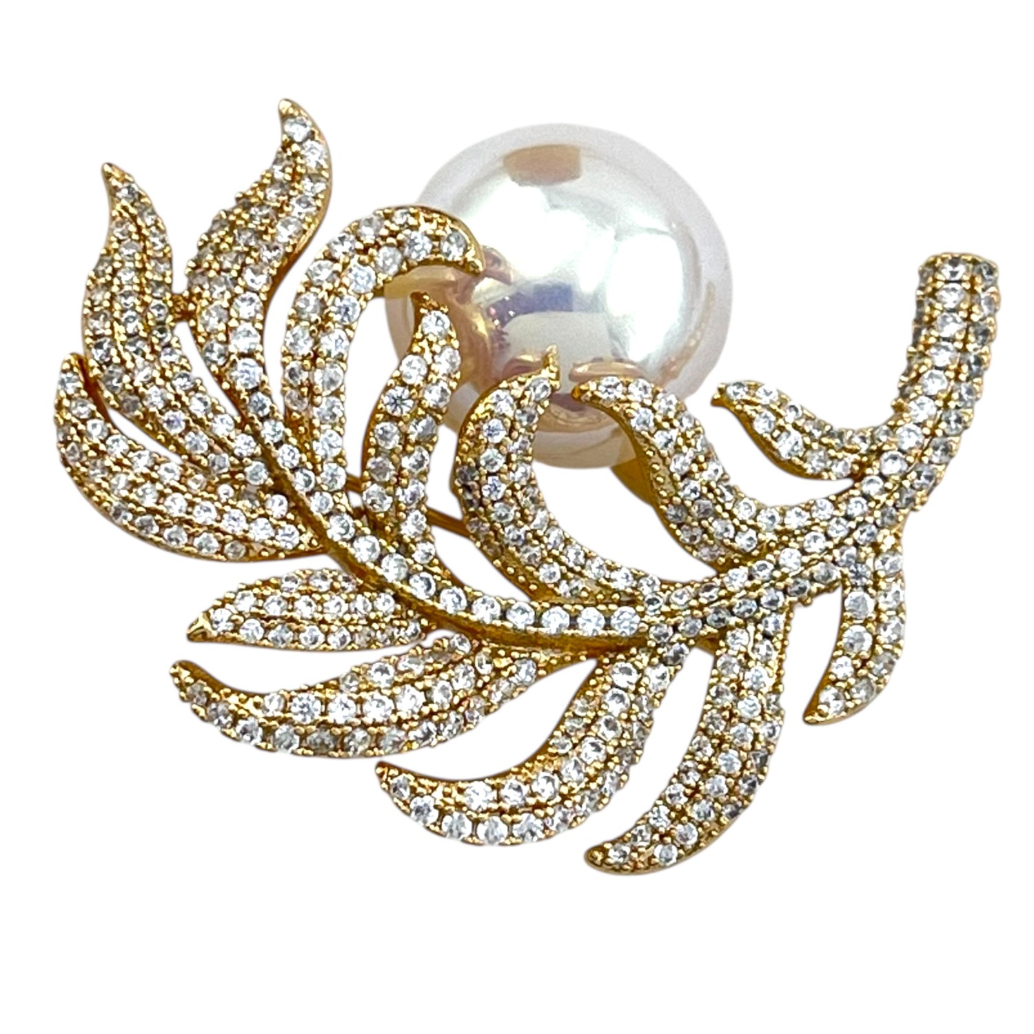 گل سینه زنانه ژوپینگ مدل برگ و مروارید کد G4162