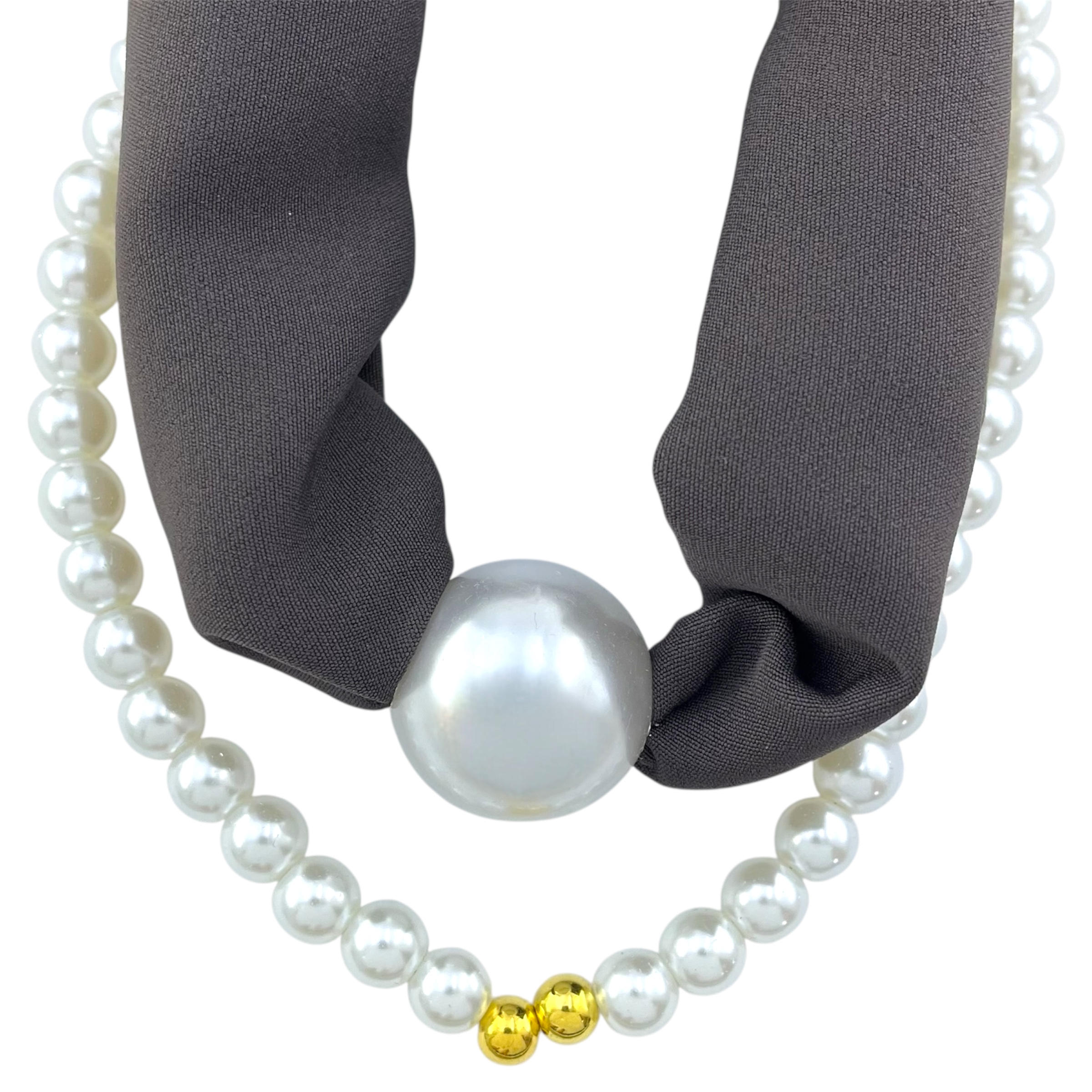 گردنبند زنانه پارچه ای دو لاین مدل مروارید کد N5173