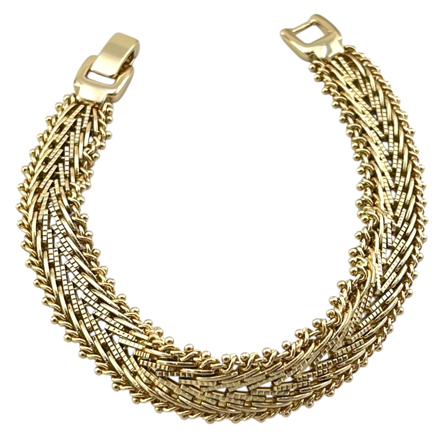 دستبند زنانه  ژوپینگ مدل بافت حصیری طرح طلا کد B5423