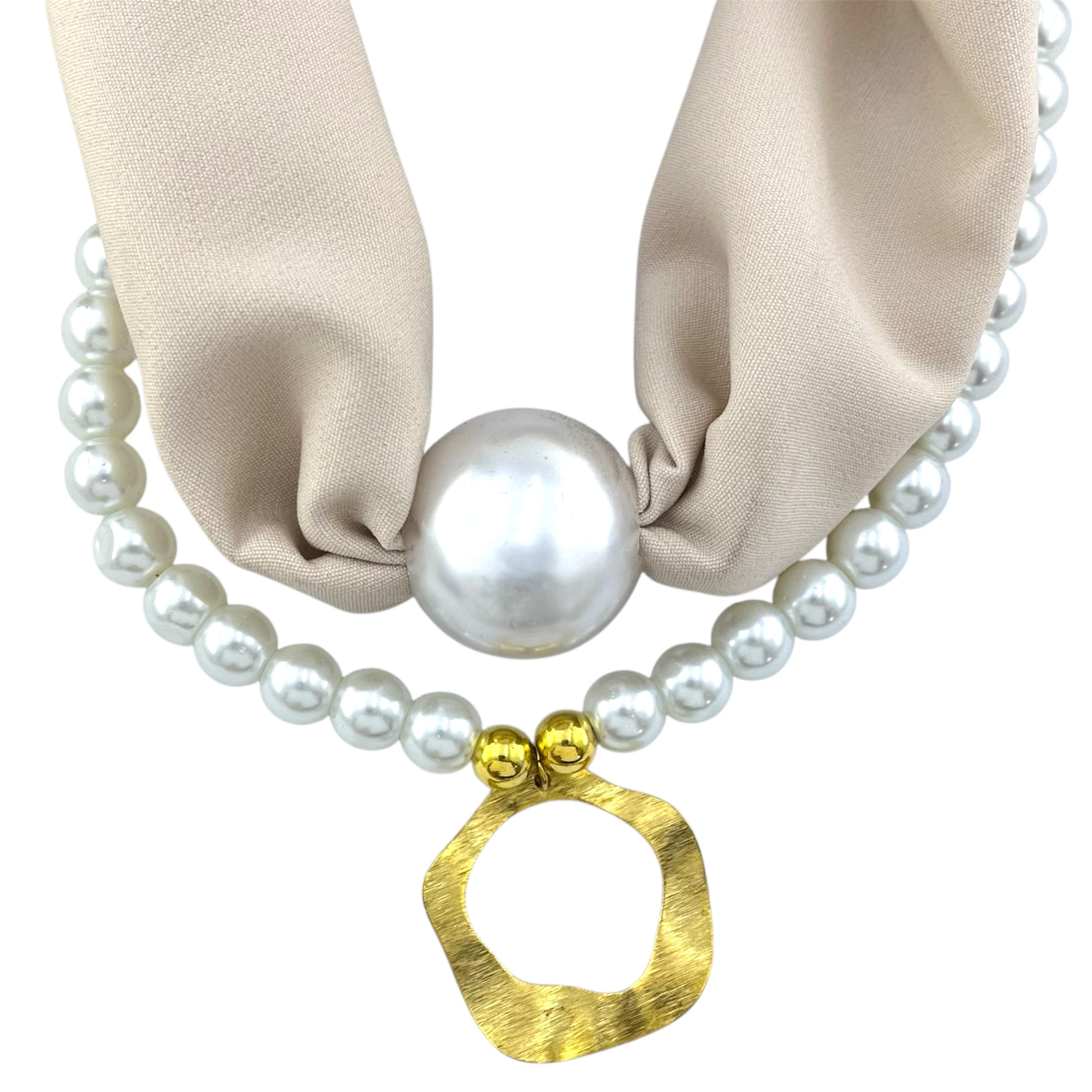 گردنبند زنانه پارچه ای دو لاین مدل مروارید کد N5172