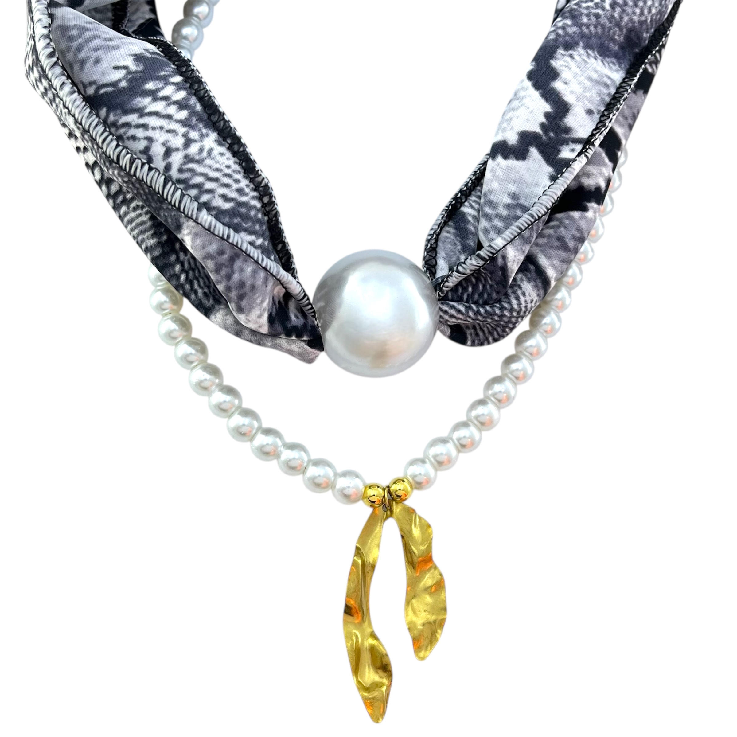 گردنبند زنانه پارچه ای دو لاین مدل مروارید کد N5152