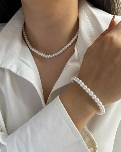 گردنبند و دستبند مروارید کد M1023